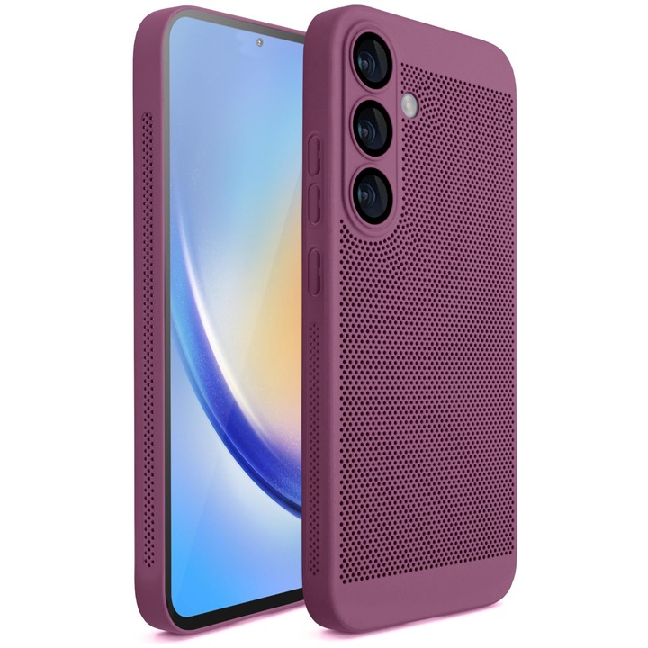 Калъф за телефон Moozy за Samsung Galaxy S24, Лилав, с перфорирана шарка за вентилация