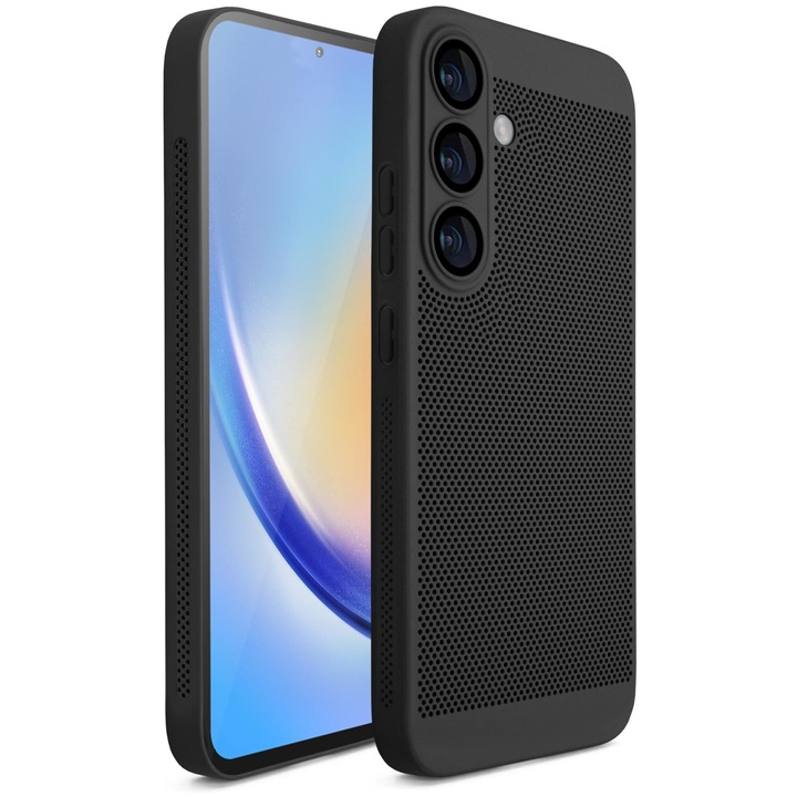 Калъф за телефон Moozy за Samsung Galaxy S24, Черен, с перфорирана шарка за вентилация