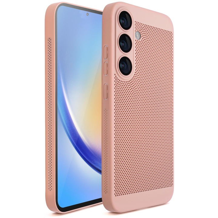 Калъф за телефон Moozy за Samsung Galaxy S24, пастелно розов с перфорирана шарка за вентилация
