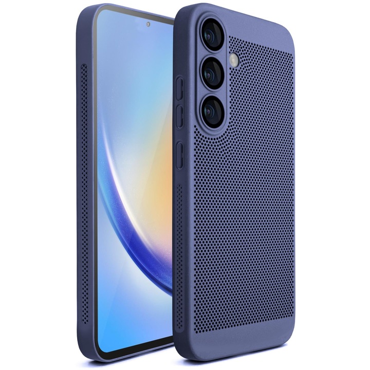 Калъф за телефон Moozy за Samsung Galaxy S24, Син, с перфорирана шарка за вентилация