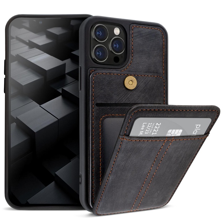 Moozy hátlap tok kártyatartóval iPhone 12 / iPhone 12 Pro készülékhez, Wallet Sötétszürke