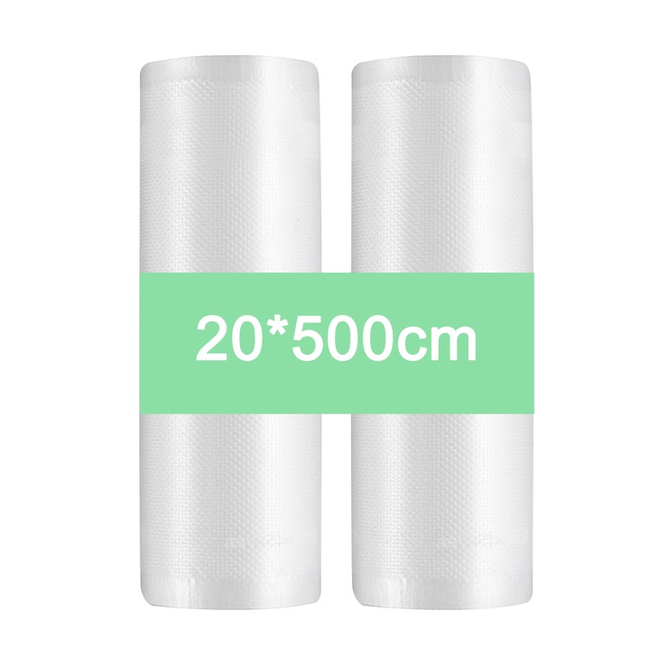 Set 2 Role Pungi De Vidat Gofrate, Zggzerg, 20 x 500cm, Fara BPA, Umiditate -rezistent si mucegai, Rezistente la rupere si temperaturi inalte, Conservarea alimentelor, Potrivit pentru carne, legume, fructe, PE+PA, Transparent
