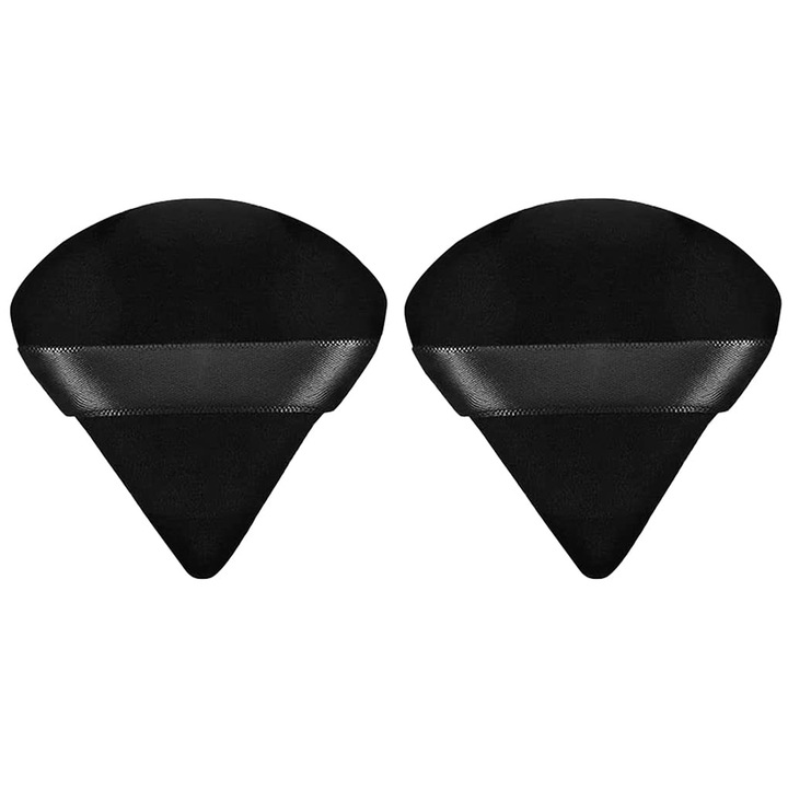 Set 2 bureti de machiaj in forma de triunghi, Axroad Mall, Confortabil si moale, Utilizare Umeda sau Uscata, Curatare usoara, Respirabilitate buna, Pentru aplicarea machiajului lichid si pudra, Burete, 7, 2 x 6, 4 x 1, 2 cm, Negru