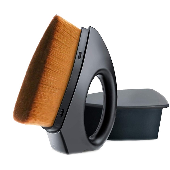 Pensula viral kabuki plata pentru fond de ten, Axroad Mall, Cu capac de protectie, Design ergonomic, Reutilizabile, Usor de curatat, Pentru cosmetice lichide, creme sau pudre impecabile, Peri sintetici, Negru