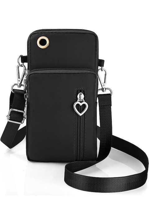 Geanta de umar pentru femei, WELUOT, model Crossbody, 4 compartimente, neagra, 20x10x5cm