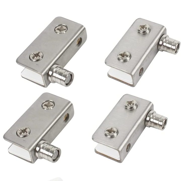 4 db-os üvegajtópánt készlet, Zggzerg, 5-8 mm-es üveghez, Csavarokkal, csúszásgátló betéttel, Rozsdamentes, Kopásálló, Könnyen felszerelhető, Szekrényajtókhoz alkalmas, Rozsdamentes acél, 40 x 13 x 20 mm, Ezüst