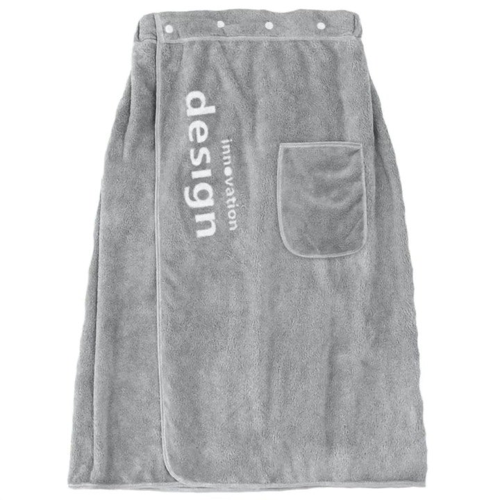 Мъжка хавлия за баня Miraza, първокласен микрофибър, бързосъхнеща, супер абсорбираща, с джоб и регулируем ластик, скоби, идеална за баня и спа, 140x70 см, сива