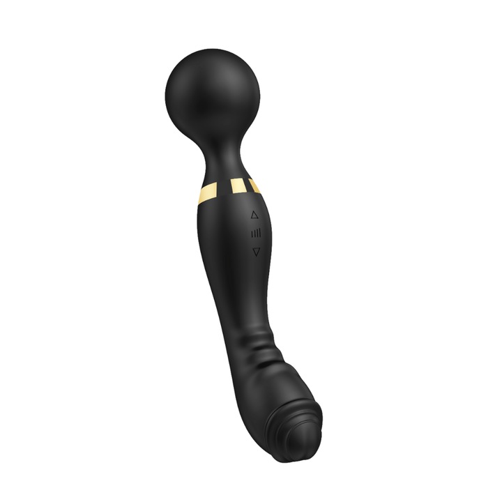 Vibrator pentru punctul G si clitoris VibeControl PassionPulse, Stimulare dubla, Silicon, Impermeabil, Negru carbon, 22x3,7 cm