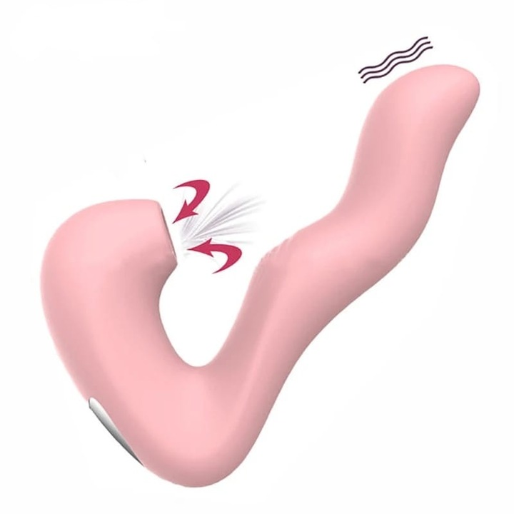 Вибратор за жени, Двойна стимулация, Клитор и G точка, 10 режима на вибрация, 5 режима на засмукване и пулсация, Множество оргазмени експлозии, Нетоксичен силикон, USB зареждане, Розов