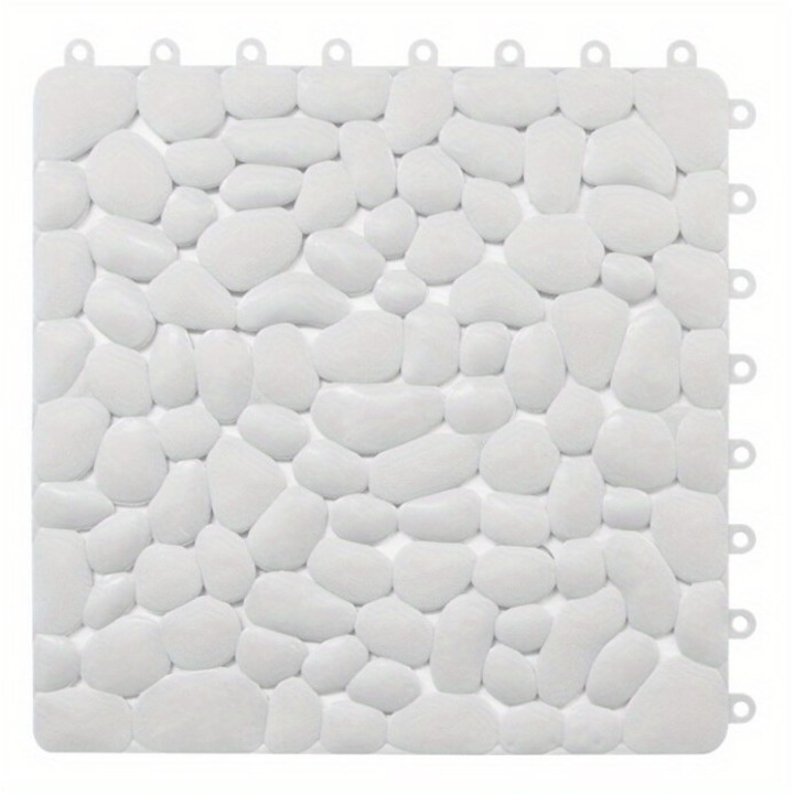 Covoras de Baie Anti-Alunecare, 30 x 30 cm, Poate fi imbinat, cu Ventuze si Drenaj Eficient, usor de curatat si durabil, perfect pentru podelele de dus si de baie, alb