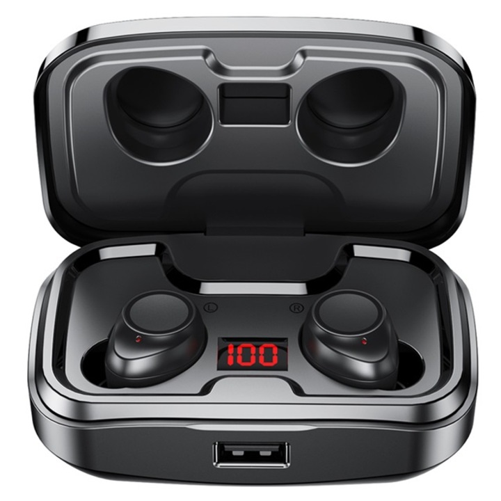 Vezeték nélküli fülhallgató, zajszűrővel, Bluetooth 5.3, 42 órás autonómia, vízálló, fekete