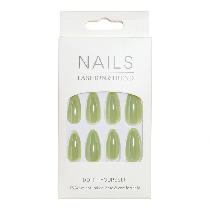 Set de 24 de unghii false de presat, ABS, in forma de pantof de balet, aqua, scurte, multicolore, cu adeziv gelatinos， unghii false autoadezive