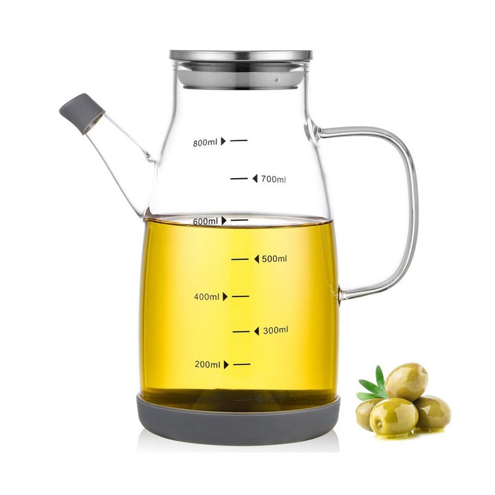 Бутилка за олио Shik, Боросиликатно стъкло, Иноксов капак, Силиконово уплътнение, 800 мл