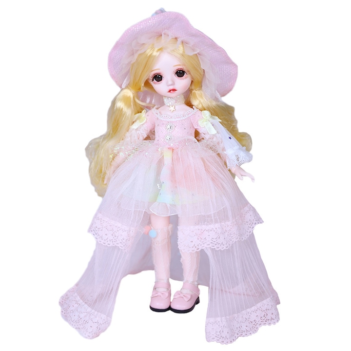 Колекционерска кукла DBS, Херувим Дороти, подвижни стави, 30 см, розова