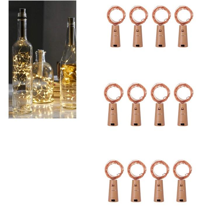 Set 10 Lumini Decorative pentru Sticla, 2m, Khaki, LED, Impermeabile