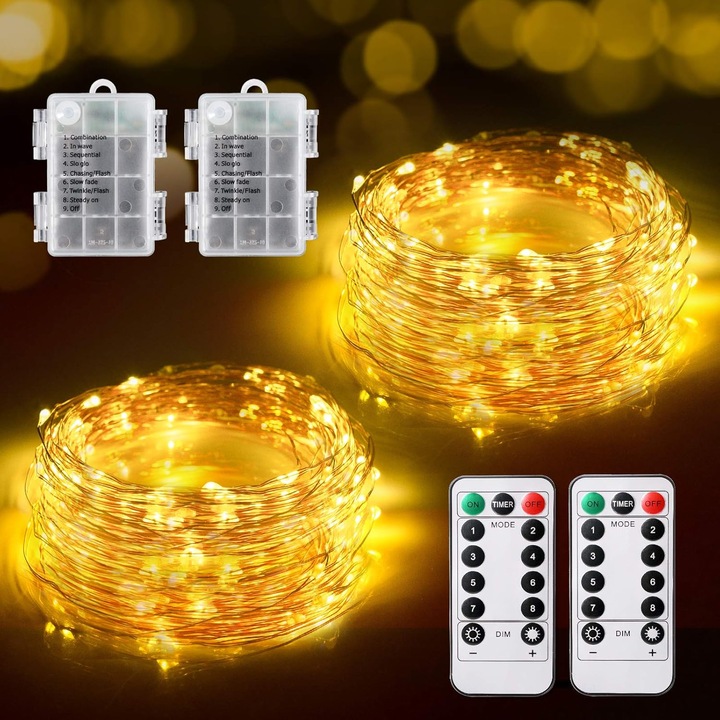 Instalatie luminoasa 24M 240 LED, flexibila, alb cald, set 2 buc, IP65, telecomanda