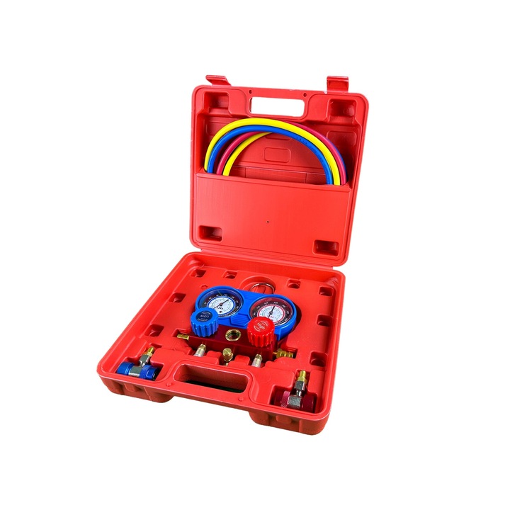 Trusa verificare presiune aer conditionat si incarcare umplere, diagnosticare instalatii, GEBO TOOLS, 90 cm