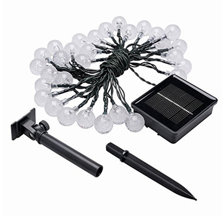 Ghirlanda Solara cu Bile de Cristal pentru Gradina, Patio, Nunta, Rezistenta la Apa, Multicolor