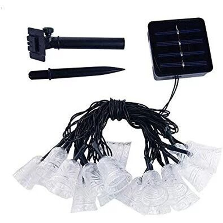 Ghirlanda solara, 8 moduri, alb cald, negru