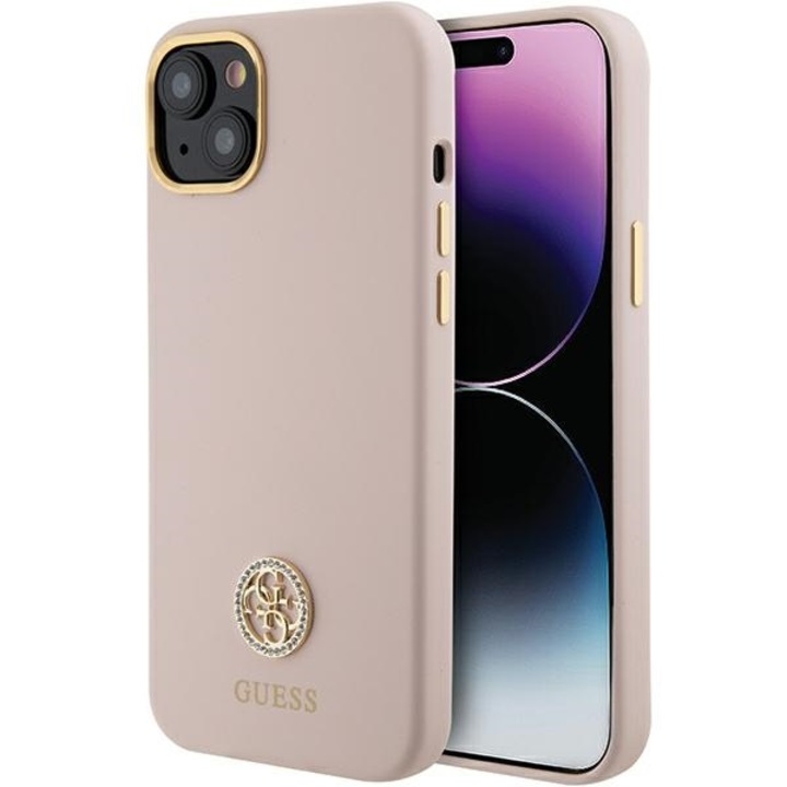 Husa Guess pentru Iphone 15 Plus Roz Hc Silicone Logo Strass 4g