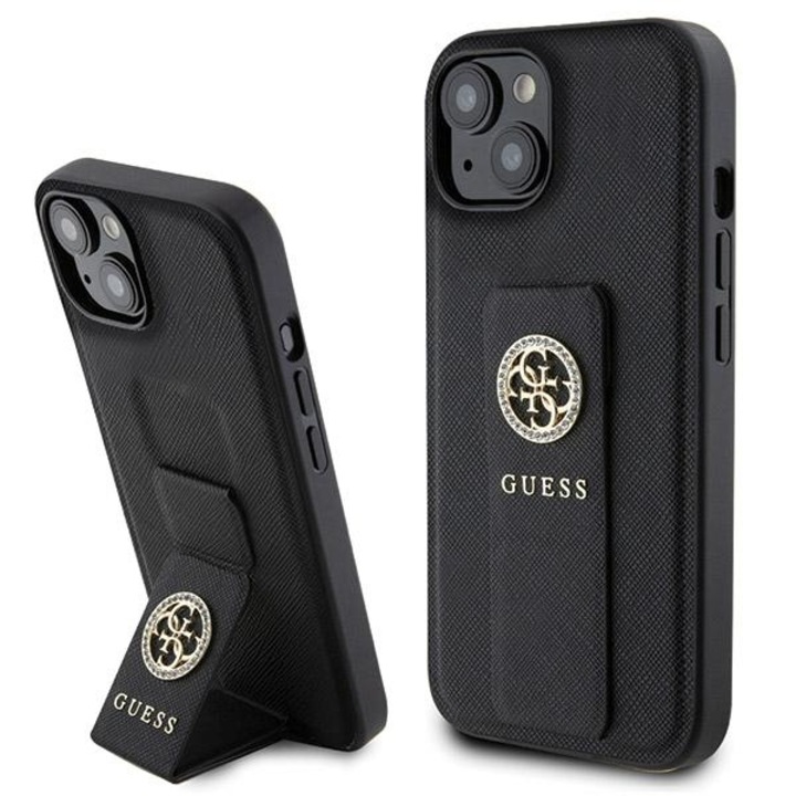 Husa Guess pentru Iphone 15 Negru Hc Gripstand Saffiano 4g Strass