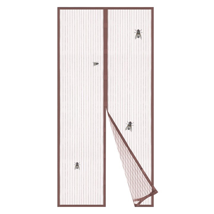 Мрежа за врата с Teno® Magnetic Closure, против насекоми, кожар, мухи, паяци, велкро монтаж, качествени материали, устойчивост, 185x104 см, кафява