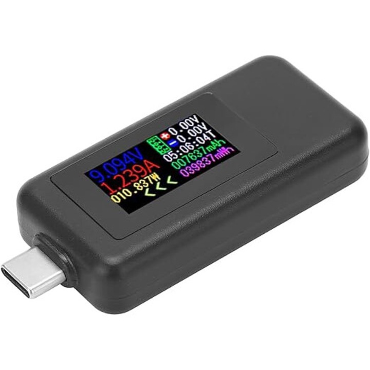 Tester USB cu ecran IPS, detectare incarcare, tensiune 4V-30V, curent 0-6.5A, negru