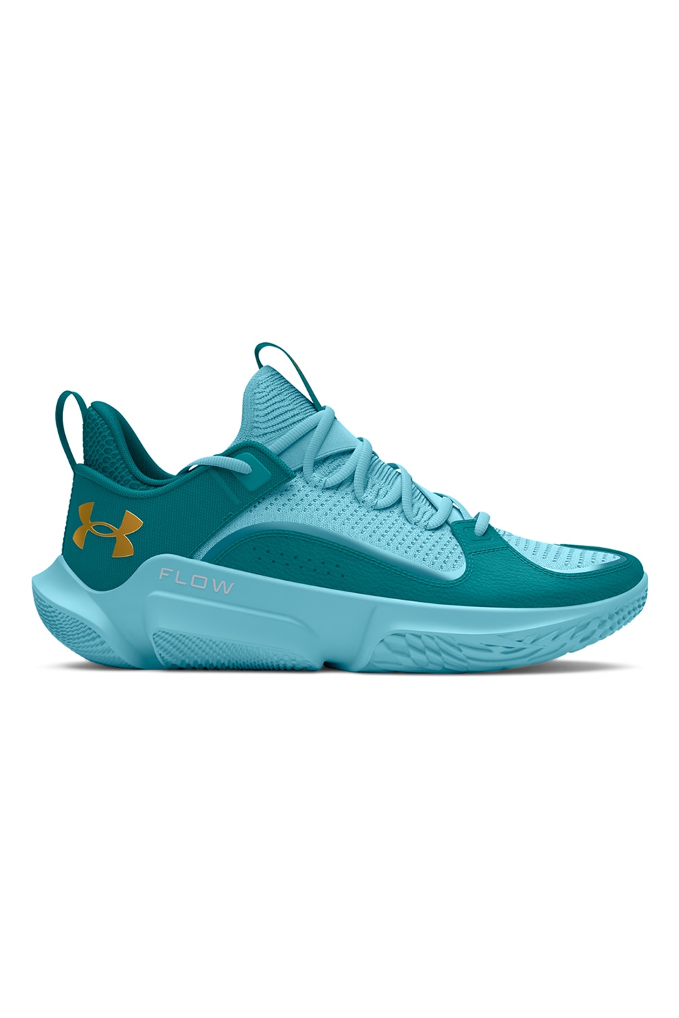 Under Armour, Pantofi low-cut unisex pentru baschet FLOW FUTR X 3 UAA, Albastru deschis, Verde persan, 11.5