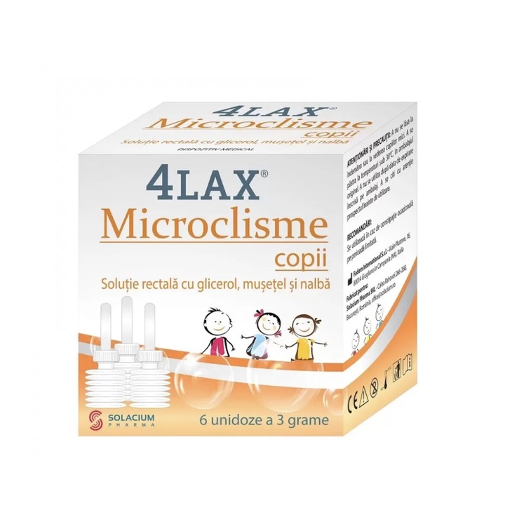 4Lax, Microclisme pentru copii, 6 unidoze x 3 g, Solacium Pharma