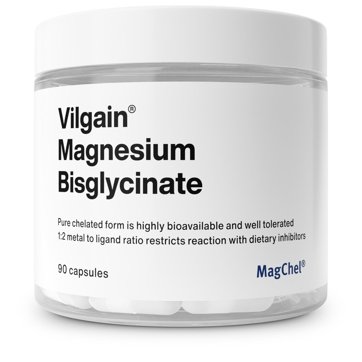 Supliment alimentar, Bisglicinat de magneziu, Vilgain, pentru accelereaza regenerarea si previne crampele musculare, 90 capsule