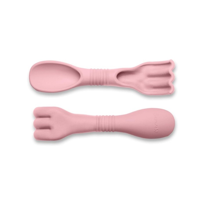 Lopata si grebla pentru nisip 2 in 1, Scrunch, Silicon, Roz pudrat, 12luni+
