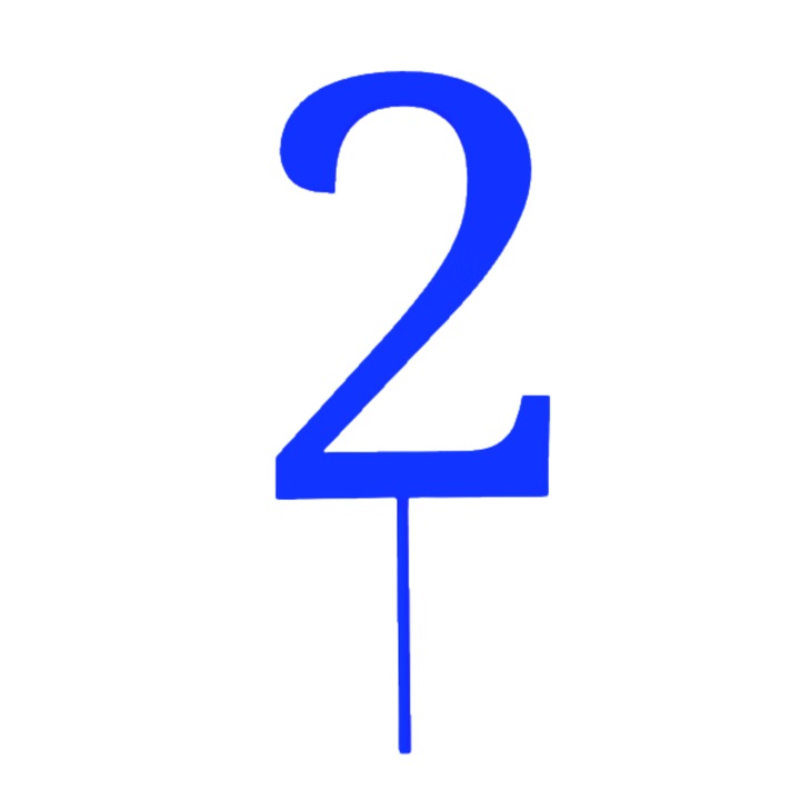 Топер за торта "2". рожден ден, 150 X 61 мм синьо