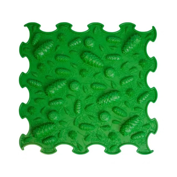 Covoras ortopedic pentru masaj cu textura rigida, model Pinecones, Verde inchis