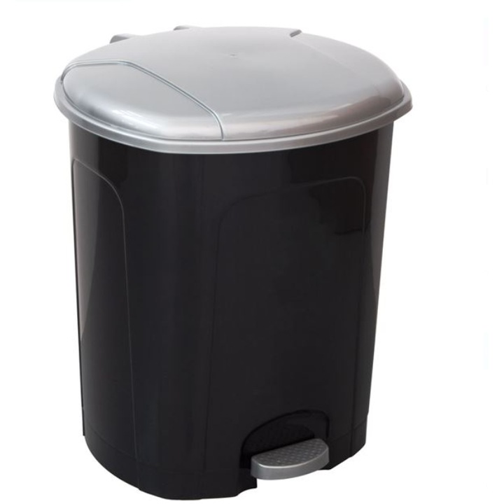 Cos de Gunoi din Plastic Negru Capac Argintiu 50L