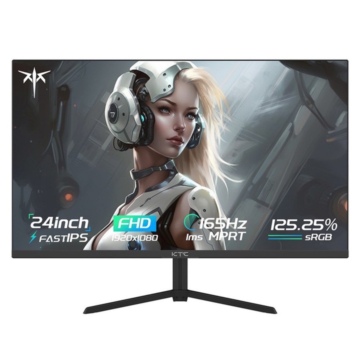 KTC H24T09P Gaming monitor, 24 hüvelykes 1920x1080 16:9 FHD 165Hz ELED Fast IPS panel képernyő, HDR10 1ms MPRT válaszidő, Alacsony kékfény szint, Kompatibilis a FreeSync G-Sync funkcióval, 2xHDMI2.0 2xDP1.2 Audio VESA Display