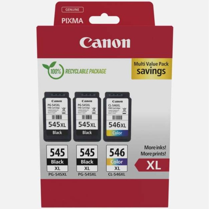 Комплект от 3 касети, Canon, 2xPG545XL+CL546XL, 1000 стр., PIXMA IB2850, PIXMA MG2450, PIXMA MG2550, PIXMA 2550S, PIXMA MG2950, PIXMA MG3050, PIXMA MG3051, PIXMA MG3052, PIXMA MG 3053, PIXMA MX495