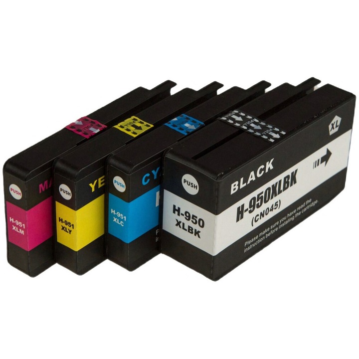 Set de 4 Cartuse inkjet 950XL 951XL Negru.Albastru.Rosu, Galben, 1000 Pagini Multicolor Compatibile HP OfficeJet Pro 251 dw276 dw Pro 8100 Pro 8600 Pro 8610Pro 8615Pro 8616 8620 8625 8630 Pro 8640 e-All-in-One HP OfficeJet Pro 8660