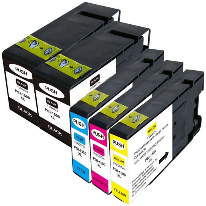 Set de 5 Cartuse inkjet 1500XL Negru.Albastru.Rosu, Galben, 5400 Pagini Multicolor Compatibile Canon Maxify MB 2000/ Maxify MB 2150 / Maxify MB 2155 / Maxify MB 2300 Series / Maxify MB 2350 / Maxify MB 2700 Series / Maxify MB 2750 / Maxify MB 2755