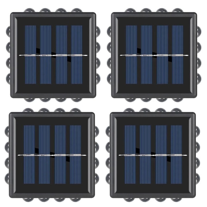 Set 4 x lampa decorativa de exterior cu incarcare solara NEXTLY, pentru perete/gard, senzor de lumina, 16 leduri pe toate laturile, lumina calda, rezistenta la apa, patrate, negru