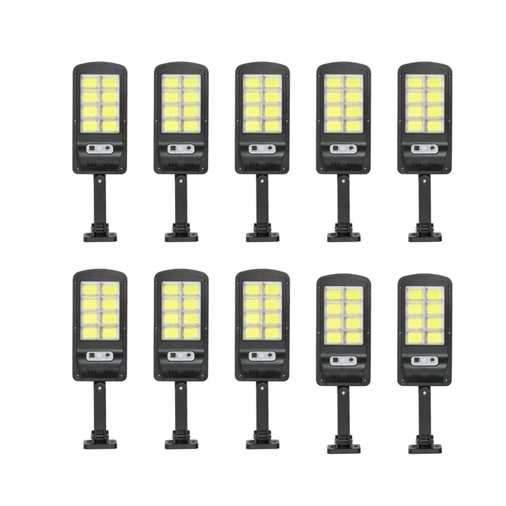 Set 10 Lampi solare LED, 40W, cu panou solar, 160 LED COB, senzor de miscare, 3 moduri de iluminare, telecomanda, BZRSH