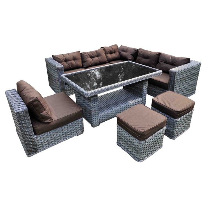 Set mobilier gradina Bello Giardino, modular, cu perne, gri, 7 piese, ratan