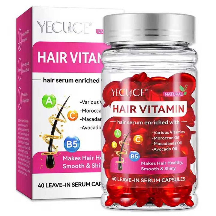 Capsule Premium pentru Par cu Multivitamine, Ulei Marocan, Ulei Macadamia si Ulei de Avocado, 40 buc