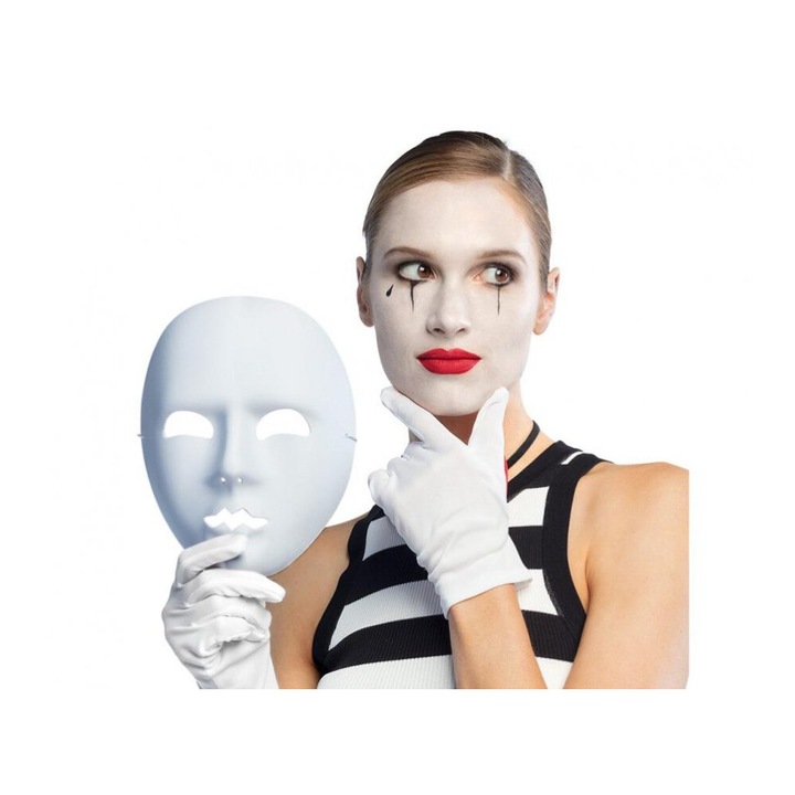 Masca mime din plastic pentru carnaval, Halloween sau bal mascat, alb