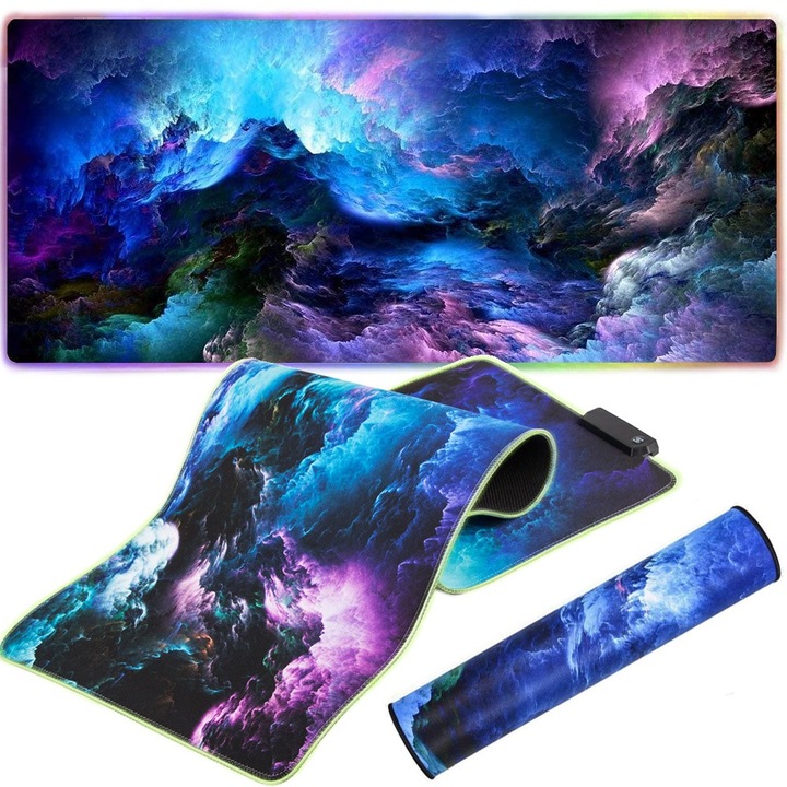 Mouse pad gaming cu iluminare RGB, 80x30cm, 7 culori, moduri de iluminare multiple