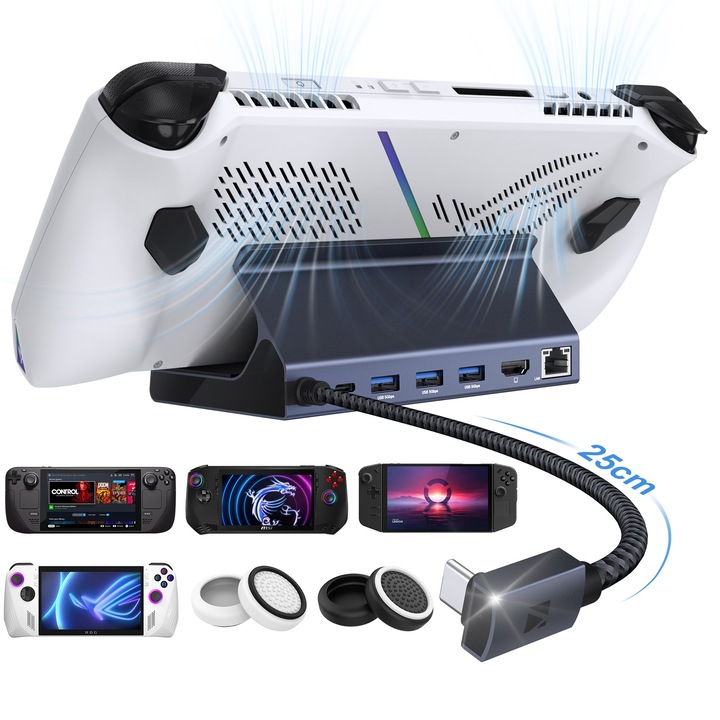 iVANKY 8 az 1-ben dokkolóállomás, HDMI 4K@60Hz, Ethernet 1Gbps, USB-C 100W, ASUS ROG Ally/Valve Steam Deck OLED/Lenovo Legion Go/MSI Claw készülékekhez