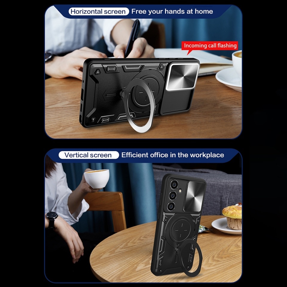 Husa pentru Samsung Galaxy A34 5G, SKYDDAR INNOVATION, CamGuard Pro, Inel Magnetic, Protectie Camera, set cu sticker, Negru
