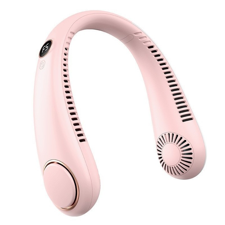 Ventilator de gat, afisaj LED, 5 viteze, baterie 4000mAh, roz, 226x198x56mm