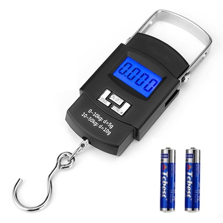 Cantar electronic portabil, capacitate 50kg, ecran LCD albastru, termometru, ruleta 100cm, negru