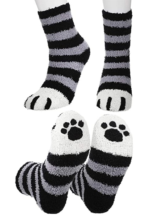 Sosete dama, set 2 perechi, imprimeu laba de pisica, gri negru, poliester, 36-42 EU