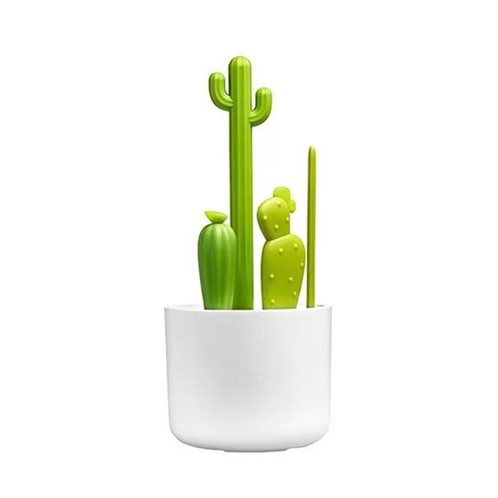 BOMSTOM palacktisztító készlet, 4 kefe, kaktusz alakú, 10x24cm, Fehér/zöld